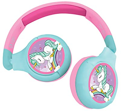 Lexibook, Einhorn, 2-in-1 Bluetooth-Kopfhörer-Stereo, drahtlos, kabelgebunden, faltbar, verstellbar, Mikrofon, leicht, rosa/blau, HPBT010UNI