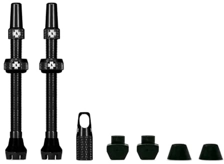 Muc-Off slanglösa ventiler, svart 60 mm – dammskydd för cyklar med verktyg för ventilkärnan – presta ventillock för slanglösa MTB/väg/gruscyklar