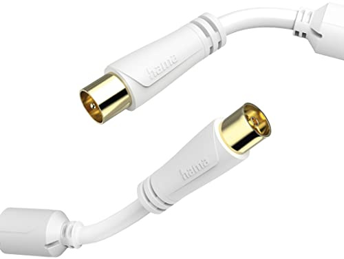 Hama Antennen-Kabel, Koax-Stecker - Koax-Kupplung, vergoldet, 1,5 m, 100 dB, Weiß