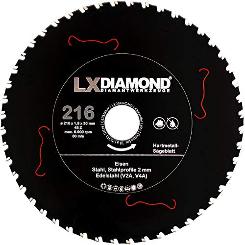 LXDIAMOND Hartmetall Sägeblatt 216mm x 30,0mm Z48 für Eisen Stahl Edelstahl V2A V4A Stahlprofile Bleche Stahl Kreissägeblatt passend für Kappsägen Handkreissägen Metall-Trennsägen Tischsägen 216x30