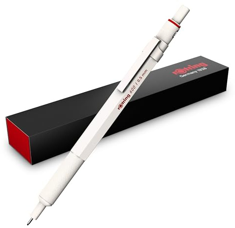 rOtring 600 Stiftpenna | HB-stift, 0,5 mm | Helmetallkropp | Pärlvitt | Halksäker räfflad greppyta & sexkantig pennkropp