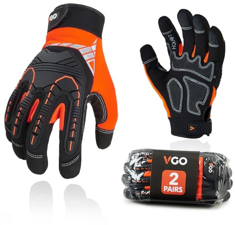 Vgo... 2 pares Guante de Trabajo Resistentes Touchscreen Guantes Protección Antivibración para Obra Portero Montaje Mecánicos