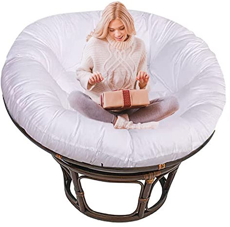 SRHWBF Papasan Sitzkissen Papasan Stuhlkissen Papasansessel Kissen mit Krawatten für Garten Camping extra großes bequemes Sitzkissen (NUR Kissen) (White Ø120cm/47.2 in)