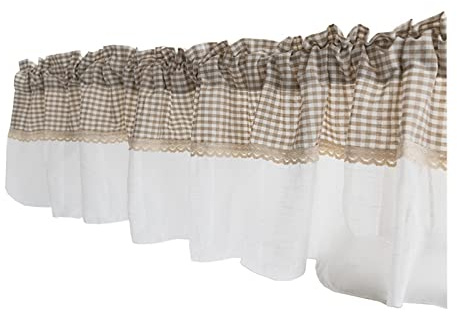 A.Monamour Gardine Scheibengardinen Kurzstores Weißer durchsichtiger Voile Tüll Baumwoll Leinen Gingham Kariert Kurzgardinen Küchengardine Küchenvorhang Küche Fenster Kurz Vorhang Stores Bistrogardine