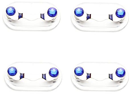 Magnetischer Brillenhalter, Ausweishaken aus Edelstahl, Mini-Sonnenbrillenhalter mit Kristallen und Perlen, 12 Farben, 4 Stück, dunkelblau, One size