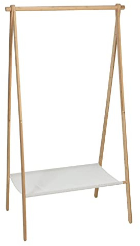 Spetebo Bambus Kleiderständer mit Stoffablage - 155 x 86 cm - Holz Standgarderobe mit Kleiderstange - Kleider Ständer Stand Garderobe Bambusholz klappbar
