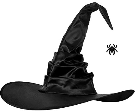Hexenhut Halloween Spitzhut mit Spinne Fledermaus Zaubererhut Gerüschter Hexenhüte Anhänger Hexe Accessoires Damen Witch Hat Halloween Deko Kopfbedeckungszubehör für Halloween Karneval Mottoparty
