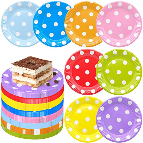 AMJKEJI 80 Piezas Platos de Papel Cumpleaños, Plato de Papel Colores 18cm, Vajilla Platos para Fiestas, Cumpleaños, Bodas, Navidad, Picnic
