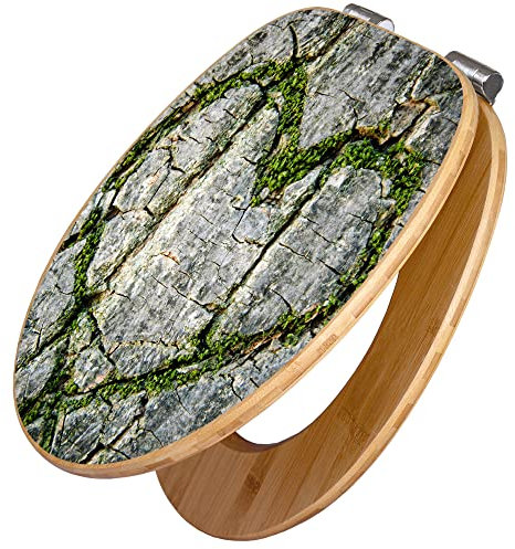 banjado Design WC Sitz Bambus Absenkautomatik 45,8x37,5cm / Toilettendeckel mit Absenkautomatik Holz/hochwertiger Bambus Klodeckel/WC-Sitz für gängigen Toiletten/Motiv Herz Aus Moos