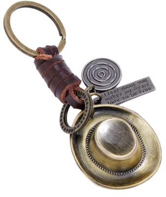 ZDHC Western Cowboy Hut Schlüsselanhänger Leder Geflochtenes Seil Schlüsselanhänger Metall Charm für Frauen Männer Auto Schlüssel Tasche Geldbörse Anhänger, Gold 1, One size