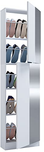VCM Holz Schuhschrank | Maße: H. 180 x B. 50 x T. 17 cm | 2 Drehtüren | praktischer Spiegel - Fulisa XL Spiegel