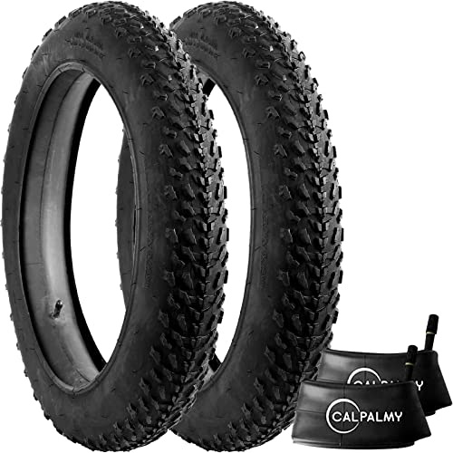CALPALMY 20x4 Bike Tire and Inner Tube (2 Set) - 20 inch Fat Tires and 20x3.0/4.0 Fat Tubes with AV Schrader Valve, Fit for Mountain Off-Road and E-Bikes - Premium Rubber and Knobby Tread