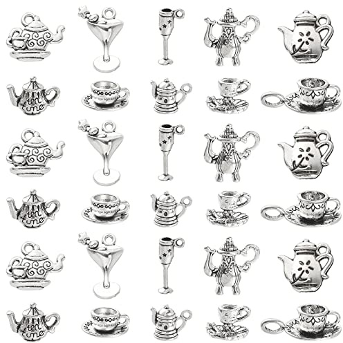 Ipotkitt 100 Pezzi 10 Stili Ciondoli Tazza da Cocktail Caffè Teiera Ciondoli Stile Vintage Forniture Artigianali per Collane Braccialetti Orecchini Gioielli Fai da Te