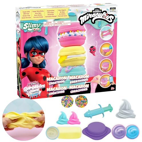 Miraculous Ladybug - Sprinkles n' Slimy Macarons - Slime Kit für Mädchen und Jungen, Rollenspielzeug mit Macaron Maker, Sahnespender, Schleim und leichtem Ton