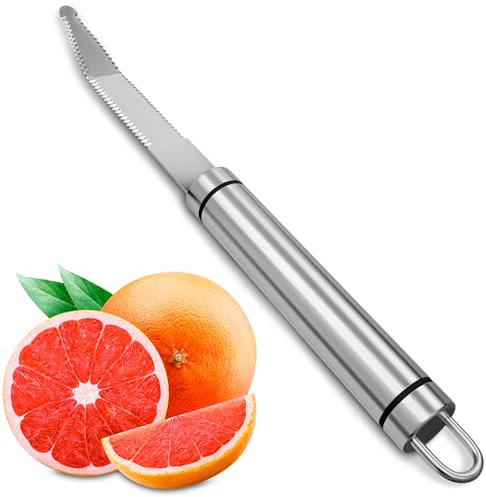Grapefruit Knife Carving - Grapefruit Knife Curved Serrated with Double Edge, Stainless Steel Curved Blade for Clean Citrus Peeling, Easy to Clean - Fast Flesh Separation for Orange, Lemon & Pomelo