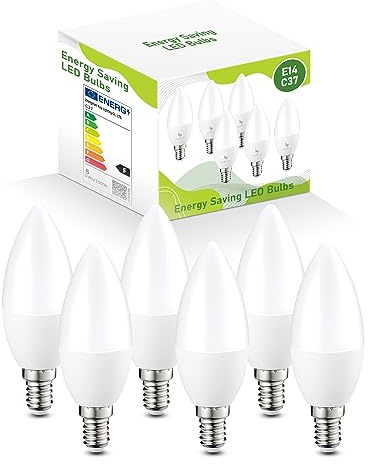humpun E14 LED Light Bulb, 5W E14 LED Light Bulb Cool White 6000K, 40W Equivalent SES Small Edison Screw Light Bulb, Energy Saving 400 Lumens LED Candle Bulb, Non Dimmable, 6 Packs