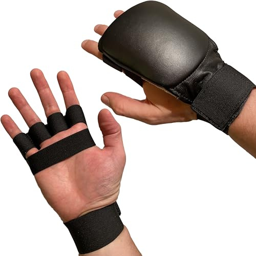 TEKKA BUDO Karate Faustschützer flach - Hand Mitt Echtleder - Fingerschlaufen mit Elastikband - Jujutsu, WingTsun Handschutz