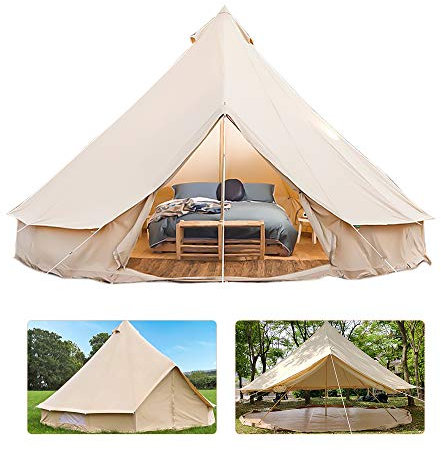 Glockenzelt Indisches Zelt Durchmesser 3/4/5/6m Baumwoll-Leinwand wasserdichte große Familienzelte 4 Jahreszeiten im Freien Jurte Glockenzelt Glamping für Camping
