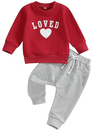 Geagodelia Toddler Baby Boy Girl Clothes Outfits Long Sleeve Sweatshirt Trouser Sets Fall Heart Print Valentine's Day Trackusit (Red, 0-6 Months)