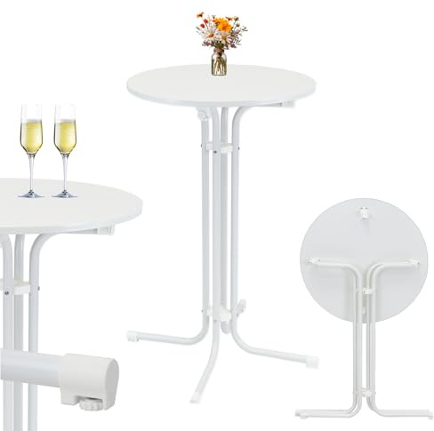 TRUTZHOLM Stehtisch klappbar in Weiß Ø 70 cm Höhe 110 cm Stahl Gastrotisch Partytisch Bistrotisch Empfangstisch Indoor & Outdoor für Hochzeiten und Gartenfeste wetterbeständig pflegeleicht