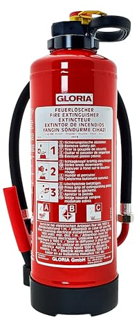 Gloria – Pulver-Feuerlöscher PK6PRO/PSE6GA – 6 Kilogramm – für die Brandklassen A, B, C – nach DIN EN 3 – 10,5 kg – mit praktischer Halterung – mit Prüfplakette – Made in EU