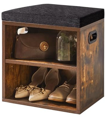 YMYNY Panca Scarpiera con cuscino, Porta Scarpe a 2 livelli con sedile imbottito, armadio regolabile Shoe Organizer per ingresso, soggiorno, corridoio, armadio, 42H*39L*28Wcm, marrone rustico,HBD028H