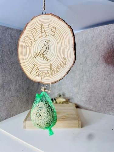 klein Opas Piepshow lustige Geschenkidee für Opa Papa Enkel Vogelhaus Vogelfutter Meisenknödel Baumscheibe klein 13-15cm (beidseitig graviert, ungeölt)