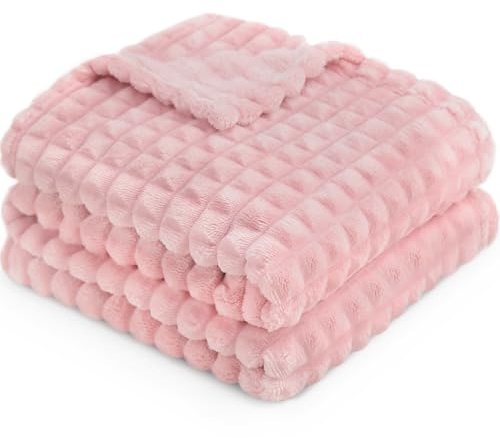 HOMRITAR Baby Blanket for Girls Super Soft Fuzzy Cozy Warm Toddler Blanket with 3D Jacquard Square Grid Design, Lightweight Flannel Bed Blankets for All Seasons Pink 30 x 40 Inch
