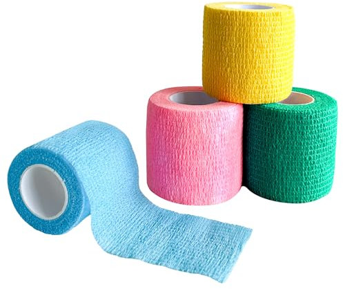SKENGWEL 12 Rollen Selbstklebender, Haftbandage Verband,elastische & selbsthaftende, Cohesive Bandage,Geeignet für Stretch-Sportler, Sport, Handgelenk(4 Farben 5cm 4,5m)