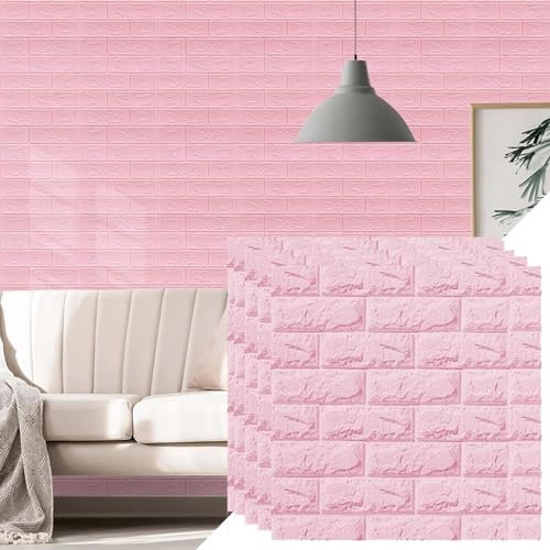 HAILM 3D Paneele Wand in Ziegeloptik, 3D-Wandverkleidung Schallschutz, DIY Wandverkleidung Selbstklebend, Wandpaneele Steinoptik Für Schlafzimmer, Küche, Kinderzimmer (20 Stück, Rosa)