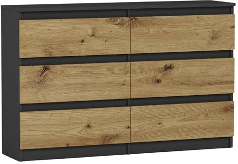 Framire Schmale Kommode Anthrazit/Artisan Eiche 120x30x77 cm – Sideboard mit 4 Schubladen, modernes Lowboard/TV-Schrank für Wohnzimmer, Schlafzimmer & Flur, Modern R-120
