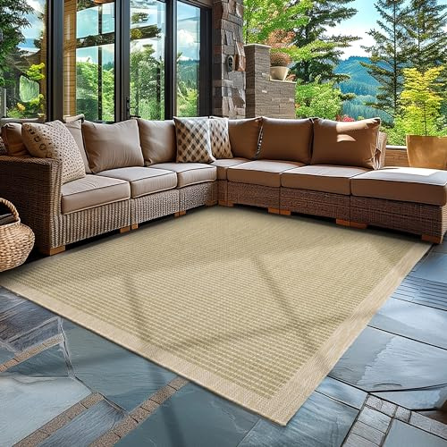 Carpettex In & Outdoor Teppich Wetterfest 240 x 340 cm Grün - Sisal Optik Balkon Teppich Waschbar, Wasserfest und Flachgewebe - Ideal als Teppich für Küche, Terrasse, Garten und Camping