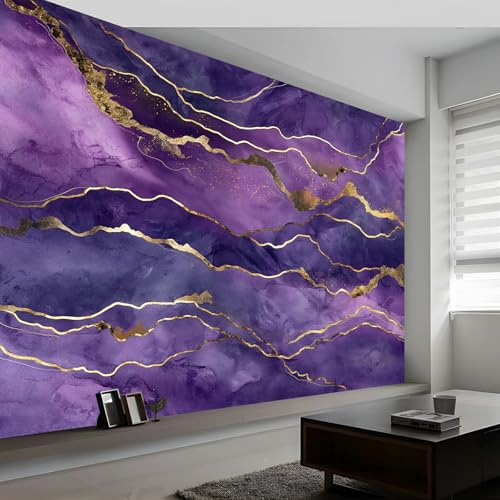 3D Wall Mural Marble Watercolor Painting Agate Print Photo Wallpaper, Purple Non-Woven Wall Mural Decoration Poster Picture Design Modern 300 x 210 cm (W x H) Mural for Living Room Kids Bedroom