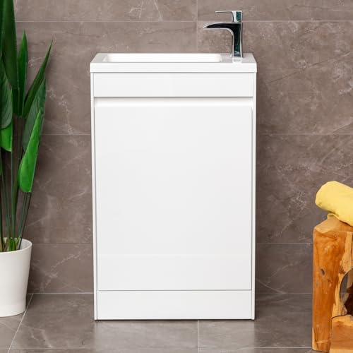 Ochil Floor Standing Cloakroom Vanity Unit With Polymarble Basin Sink Soft Close Door Bathroom Unit � White - 550mm