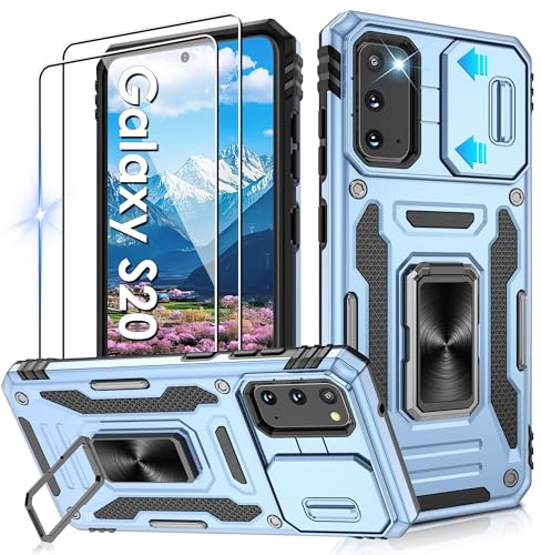 Jshru for Samsung S20 Case with Screen Protector-Camera Protective Cover | Ring Stand S20 Phone Case for Men and Women | Shockproof Bumper Phone Cover for Samsung Galaxy S20,Light Blue