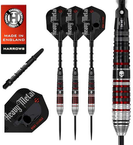 Harrows Ryan Searle Heavy Metal Series Dart-Set für 2 Spieler, professionelle Dartpfeile, 90% Wolframstahlspitze, alle Gewichte, 10-teiliges Set mit Carbon ST Midi Schäften und Signature Flights