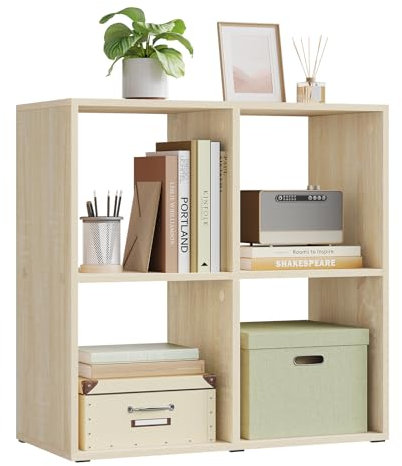 WOLTU Bücherregal, Würfelregal 4 offene Fächer, kleines Regal helle Eiche, Standregal, Aktenregal, Büroregal, Wohnzimmer Arbeitszimmer, 60x60x29 cm SK053hei