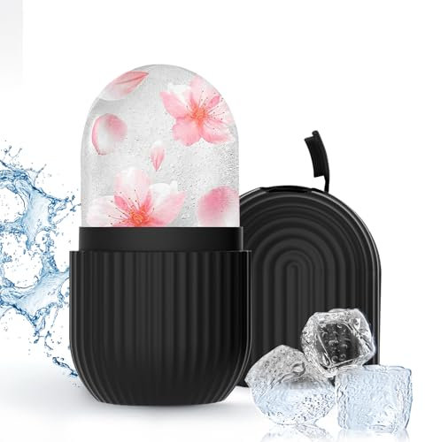 Lofez Ice Roller,Eisroller Gesicht Zur Porenverkleinerung, Faltenreduzierung Und Abschwellung, Verbessert Die HautelastizitäT,Wiederverwendbarer Silikon-Ice Face Roller(Schwarz)