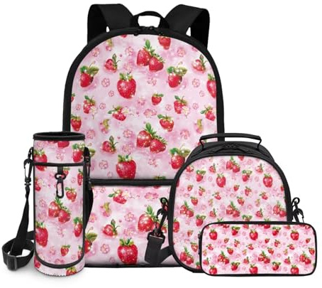chaqlin Lot de 4 sacs à dos d'école pour enfants - Sac à déjeuner thermique pour la rentrée scolaire - Sac léger pour étudiant - Pochette de transport pour bouteille d'eau - Pochette pour voyage