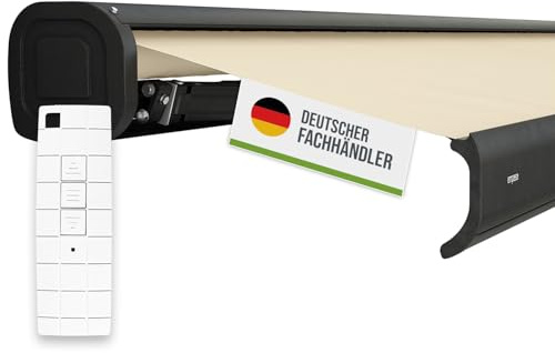 empasa Elektrische Kassettenmarkise 'Classic' Gelenkarmmarkise Markise | Sonnenmarkise Sonnenschutz, komplett vormontiert, Farbe:elfenbein, Größe:5 x 3.5 m