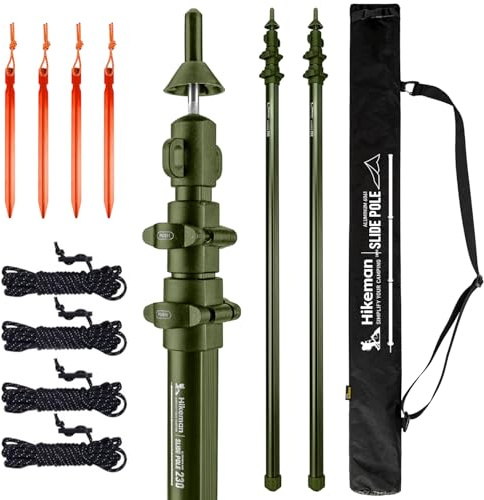 HIKEMAN Aluminium tältstång, 2,3 m, legergrön, 2 st, vindbeständig, justerbar, halkfri, multifunktionell