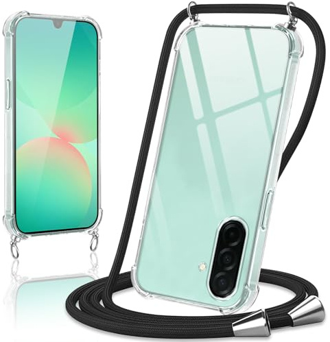 Coiwxmoi Coque avec Cordon pour Samsung Galaxy A26 5G, Collier Réglable Téléphone Étui Portable Lanyard Case Transparent Ultra Souple Silicone TPU Housse Antichoc Protection Cover, Noir
