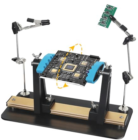 EOOKU Circuit Board Holder 2Helping Hands with Heavy Base for Soldering and Repair, Adjustable 360° Rotation, Space-Saving and Aluminum, Durable for Electronics PCB