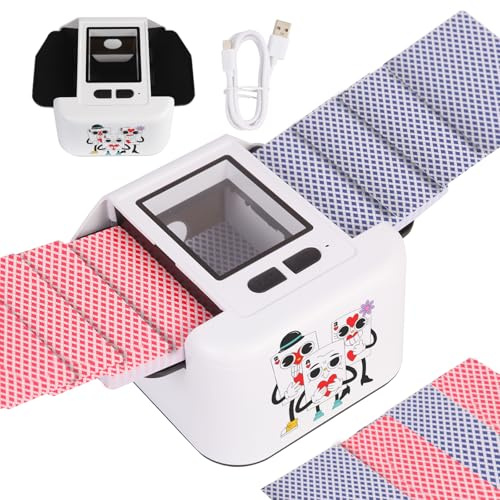 Buldoospok Mélangeur de cartes automatique rechargeable à 2 plates, batterie intégrée 2000 mAh, charge USB-C, mélangeur automatique à faible bruit, mélangeur automatique intelligent pour UNO Poker