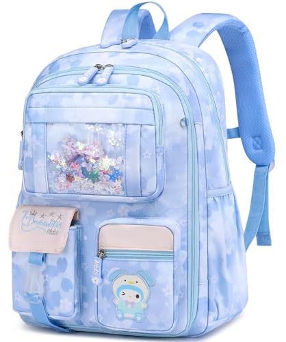 HANXIUCAO Mochila Niña, Kawaii Mochila Stitch, 26 Litros, Mochilas Escolares Niña de 6 a 12 Años, a Prueba de Salpicaduras, Azul