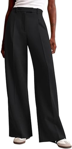Pantalon de travail pour femme - Jambe large - Pantalon long taille haute - Style robe de bureau - Pantalon décontracté avec poche, 01# Noir, M
