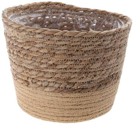 WKabnkn Cesta de flores tejida a mano, cestas de almacenamiento tejidas a mano, maceta, bonsái, suculentas, maceta, decoración a prueba de fugas, forro interior y exterior, decoración de jardín