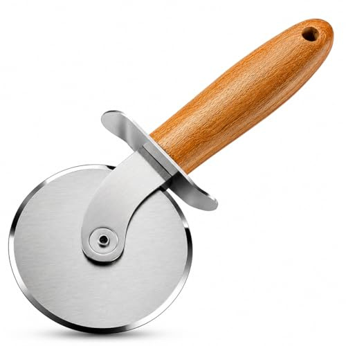 Premium Pizza Cutter Wheel with Wooden Handle, 20 cm Length, Stainless Steel Blade, 360-Degree Rotatable