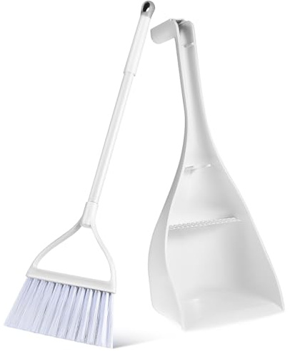 UTHCLO Scopa e Paletta Mini con Design Integrato e Paletta Dentata Scopetta Piccola per Pulizia Desktop e Spazi Ristretti Manico Ergonomico e Supporto Autoportante Adatta Casa e Ufficio