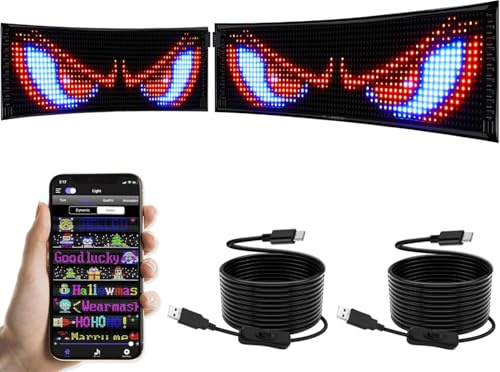 2 Stück LED Laufschrift mit APP-Steuerung,Programmierbares RGB LED Display per Bluetooth, Synchronisierte Mehrfachanzeige,Texte Bilder GIFs Animationen,für Auto Heckscheibe, Geschäft, Bar- 12x47 cm